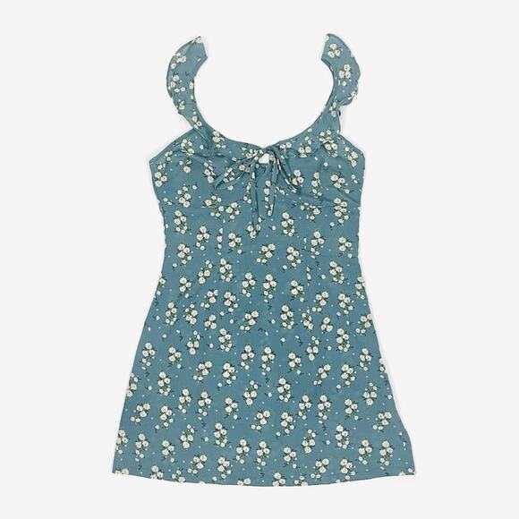 Nasty Gal Floral Mini Dress Size 4 Blue Sleeveless Ruffle Girlcore Summer - Picture 3 of 4